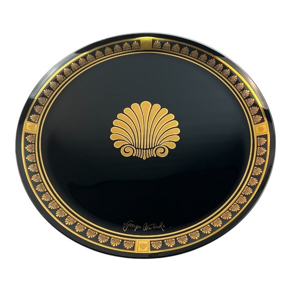 Georges Briard Coquille d'Or Gold Shell Round Glass Serving Tray MCM Mid Century - Picture 1 of 8